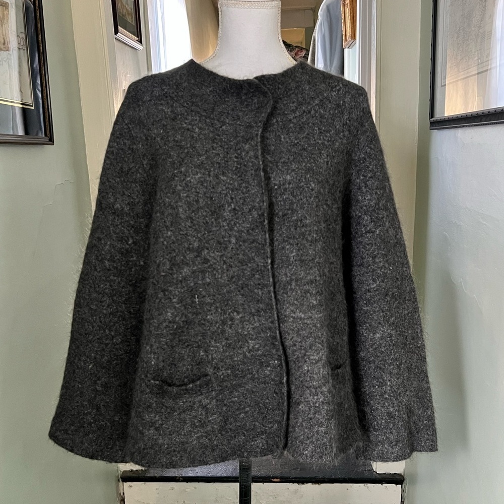Eileen Fisher Large Mohair Angora Rabbit Hair Blend Gray Jacket Cardigan